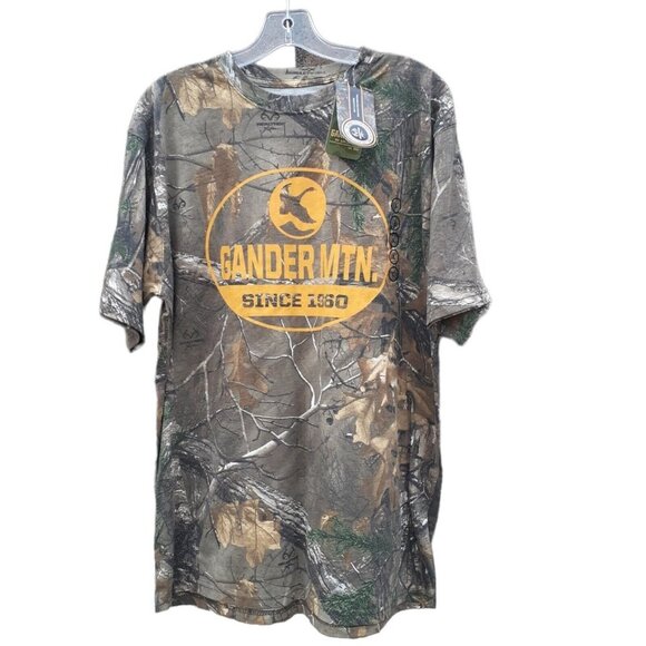 Gander Mountain Logo Mens T-Shirt Size L Camo Duck Tee Brown with Duck - Picture 1 of 7
